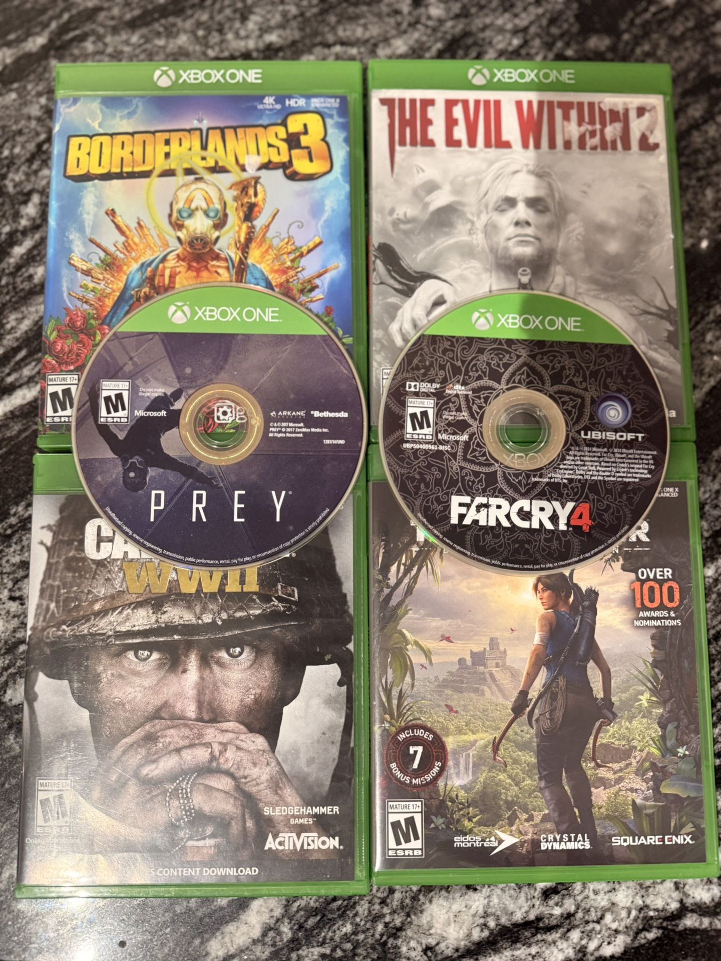 Borderlands, Call Of Duty, Tomb Raider, Evil Within, Prey And Farcry 4 Xbox Games