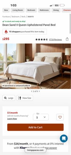 Living Spaces Dean Upholstered Queen Size bed frame