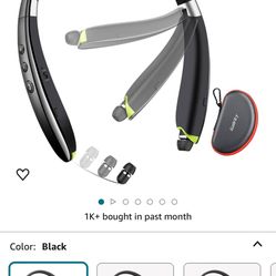 Bluetooth Headset, 2024 Upgraded Neckband Bluetooth Headphones with Retractable Earbuds, Noise Cancelling Stereo Earphones with Mic, Foldable Wireless