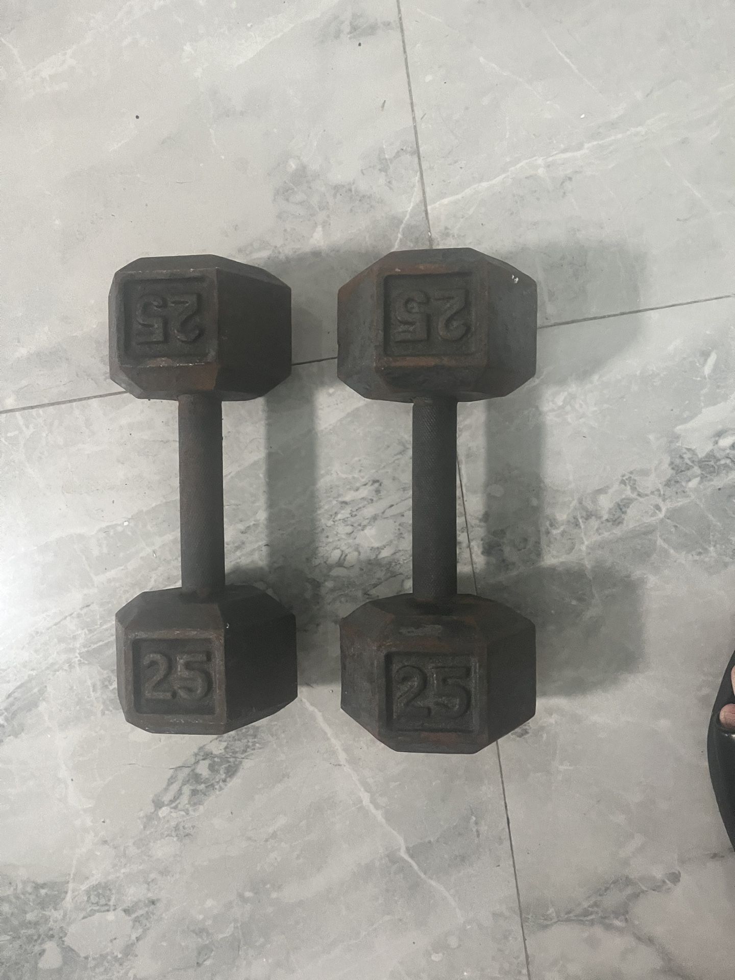 Pair Of 25lb Steel Hex Dumbbells Total 50lb