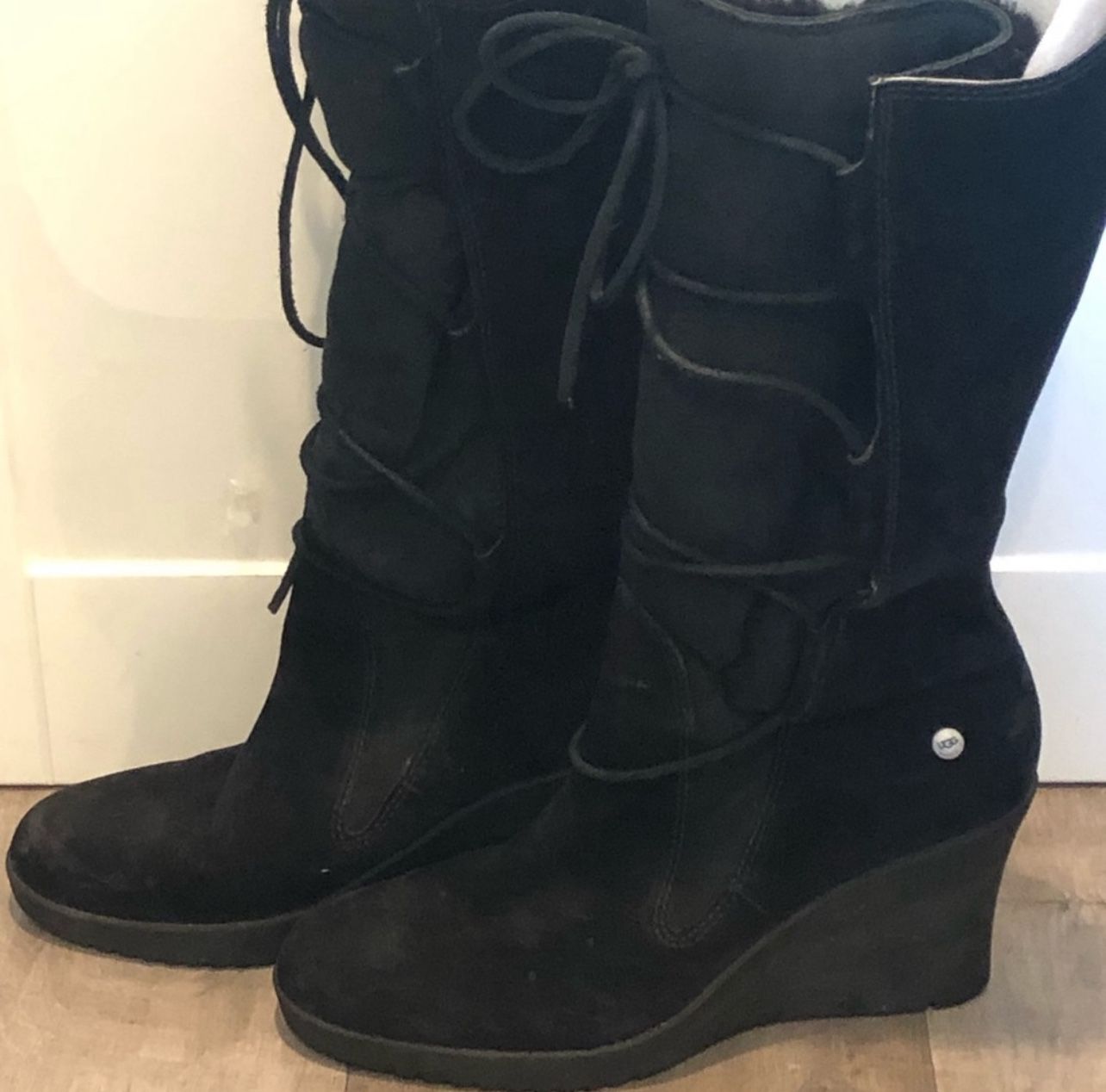 Ugg Suede Leather Wedge Boots with fur lining