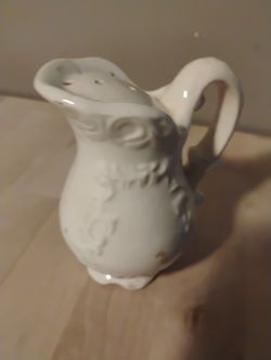 Vintage White Ceramic Pitcher Salt Shaker / Mini Pitcher