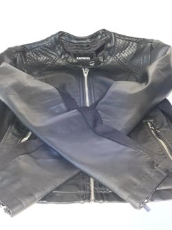 ,Express Black Faux Leather Moto Jacket Size M (Like New)