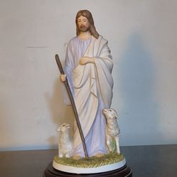 Vintage Jesus The Shepherd Porcelain Statue Masterpiece 1982 Antique Collectable
