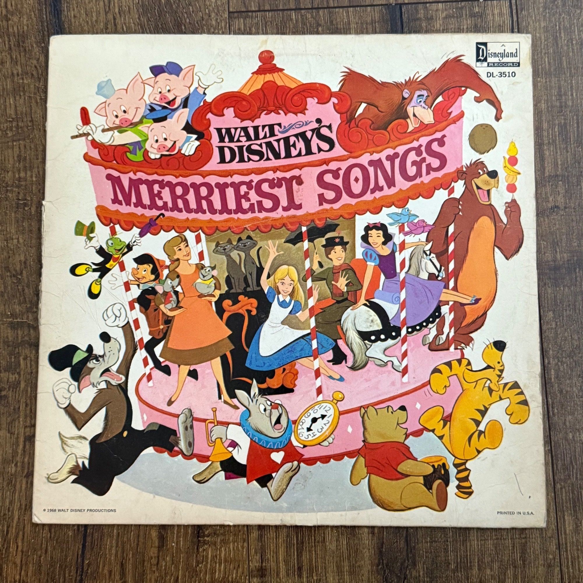 Walt Disney's Merriest Songs LP 1968 DL-3510 Gulf Oil Vinyl Record