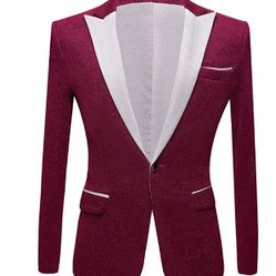 Mens Fashion Shiny Blazer- L - Fuchsia - *BRAND NEW*