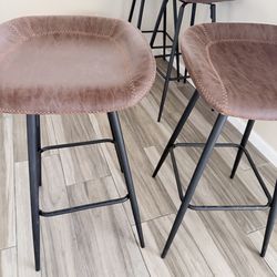 4 Bar Stools Leather Seat Overstitch 30”