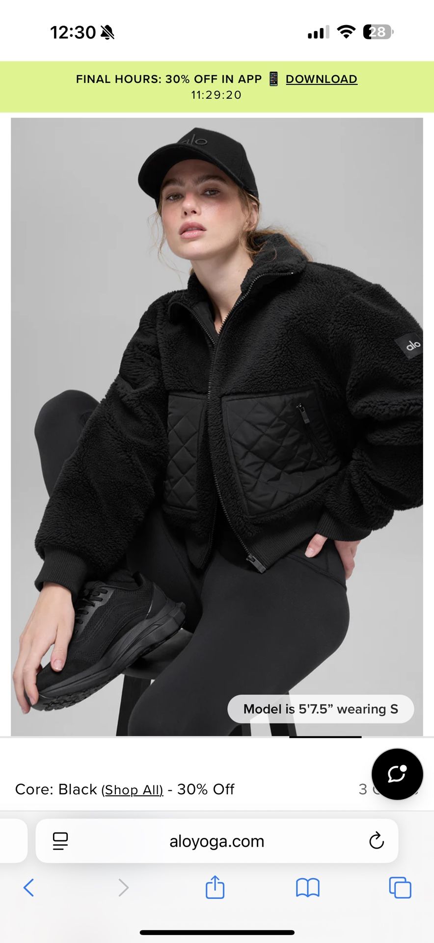 Alo Sherpa Edge Bomber Jacket Size Small