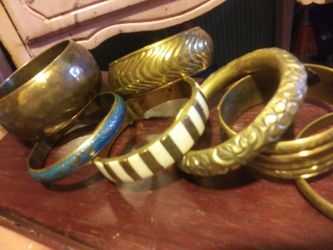 7 Vintage solid brass bracelets