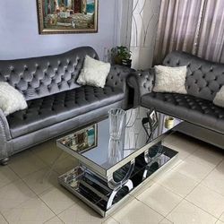 Juliette Gray Velvet Sofa & Loveseat / couches /Living room set 