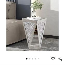 Pregaspor Silver Mirrored End Table, Crystal Inlay Side Table Accent Table, Small Mirrored Coffee Table for Living Room, Bedroom, Corner, 22" H