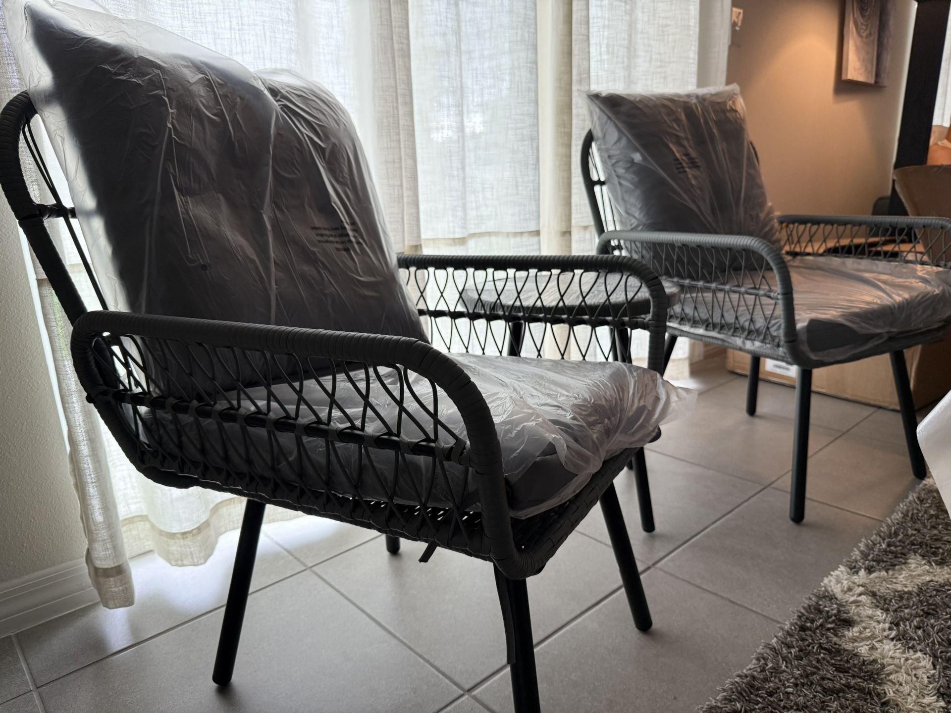 3 Piece Wicker Patio Bistro Set, Outdoor 