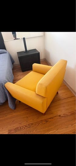 Two Yellow Fabric Accent Armchairs