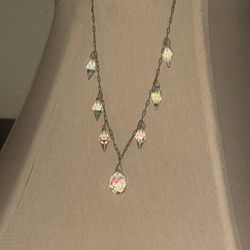 Vintage Iris Glass Briolette Teardrop Dangle Necklace