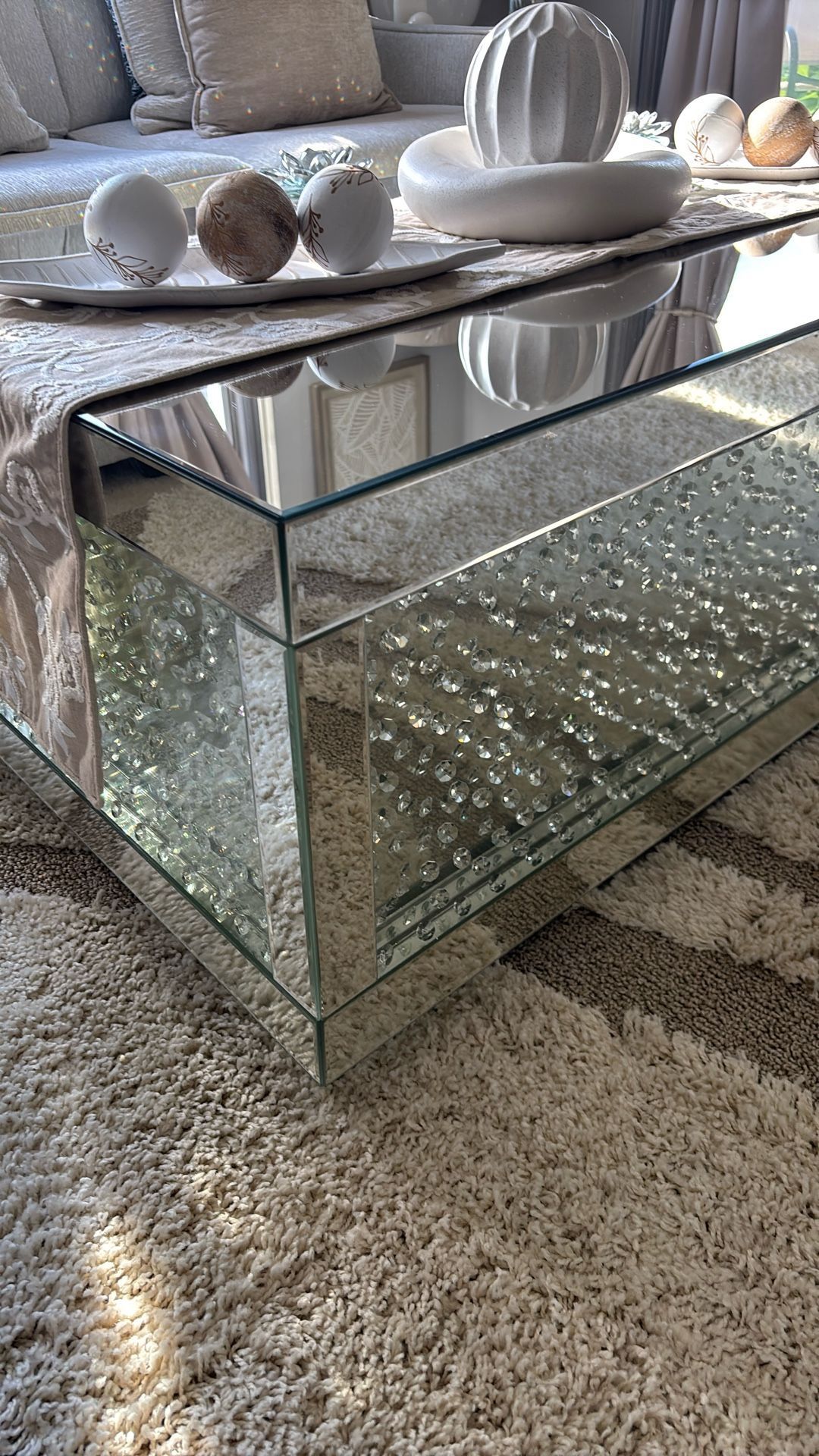 Mirrored Crystal Coffee Table  Set