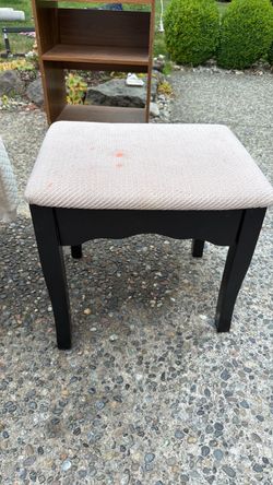Upholstered Stool with Black Wood Legs