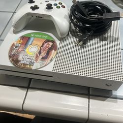 Xbox One S With Controller, Wires And GTA5 