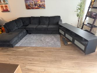 Dark Gray Sectional Sofa bed with Chaise and Tv stand