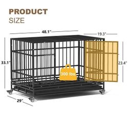 48 Inch Heavy Duty Steel Dog Crate for Large Dogs, Chew Proof & Escape Proof for High Anxiety Dogs, Indoor Double Doors and Lockable Wheels, Removable