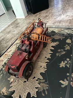 Antique Toy Fire Truck with Figurines