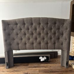 King Size Tufted Upholstered Headboard With Bed Frame Dark Gray/Brown