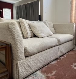 Traditional Cream Skirted Sofa Jacquard Fabric