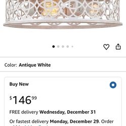 Kira Home Blythe 17" 3-Light Rustic Farmhouse Flush Mount Ceiling Light + Metal Cage Drum Shade, Antique White Finish
