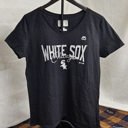 Women's Majestic Chicago White Sox Glitter V-Neck T-Shirt Size Large Black