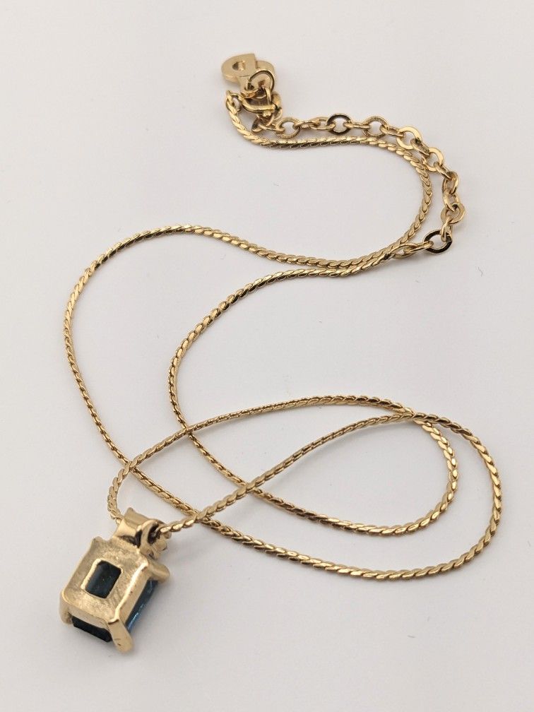 RARE Vintage Christian Dior Navy Blue Crystal Pendant Necklace