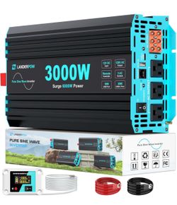 3000 Watt Pure Sine Wave Inverter 12V DC to 120V AC for RV, Truck, Solar, Home, Off-Grid, Power Inverter with 3 AC Outlet, 30W USB-C, 5V 3.1A USB, Har