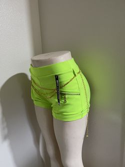 Women Neon Green Shorts With Waist Jewelry 