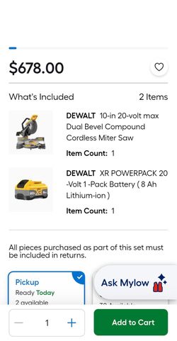 Dewalt 10" Dewalt Double Bevel Sliding Compound Miter Saw with 20v battery and charger