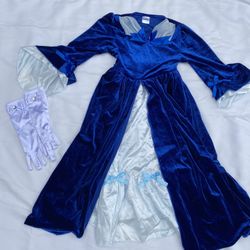 Blue Velvet Princess Costume Dress with Satin Accents + Gloves (Kids)
