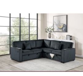 $550.  Sectional Pull Out Bed With Storage USB Cup Holder Available,I Ivory,Dark Gray,Corduroy