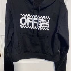woman VANS Off The Wall Black Checkered Hoodie Sweatshirt crop top Cropped M