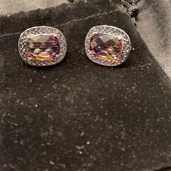 David Yurman Sterling Silver Albion Earrings Morganite & Diamonds, 7mm