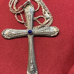 Reed & Barton 1955 Large Sterling Silver Cross Pendant On 925 Italy Chain Necklace