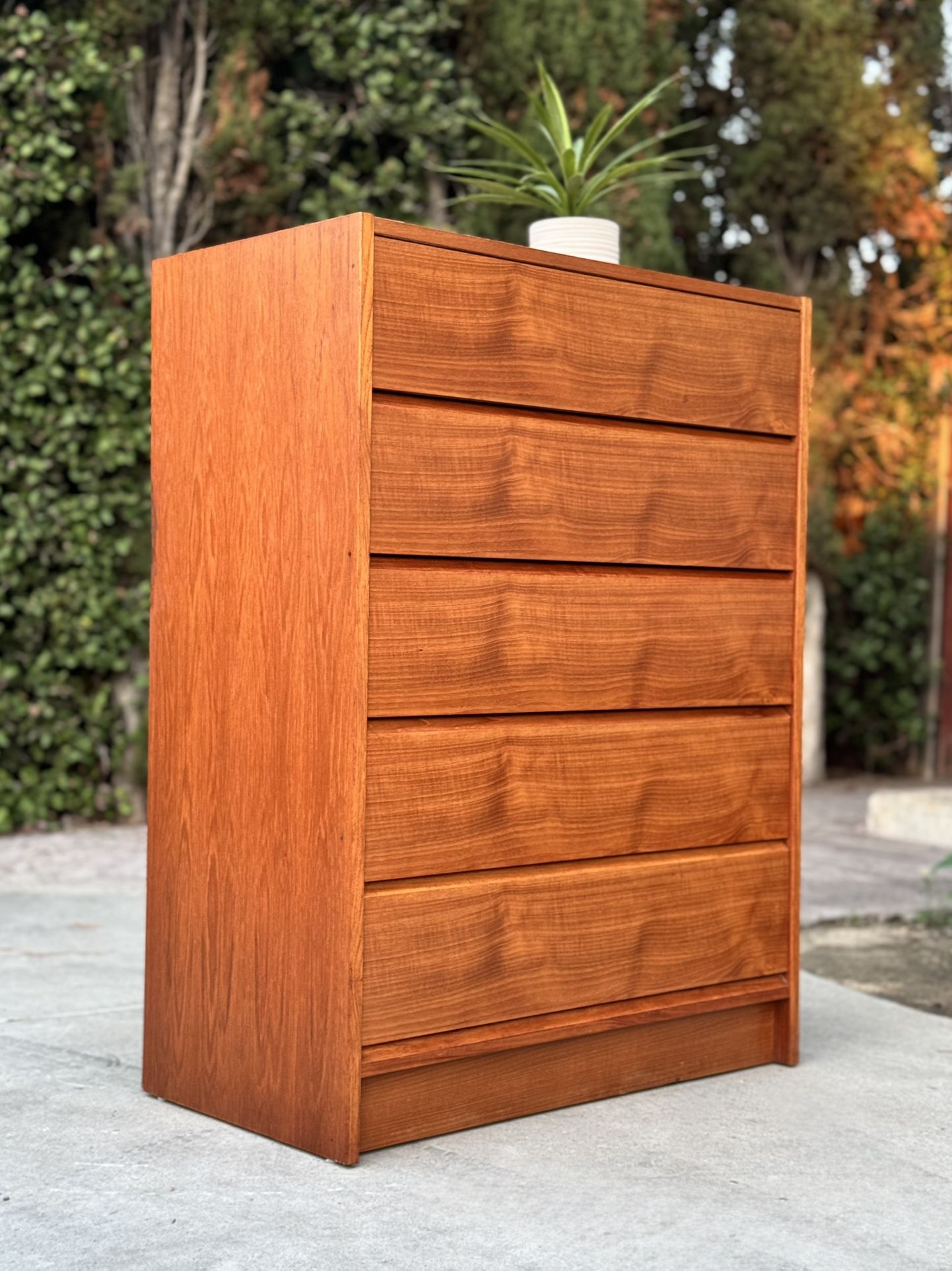 Danish Modern Mid Century Vintage Teak 5 Drawer Tall Dresser Highboy