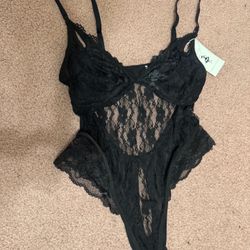 New Medium black lace bodysuit sheer gothic halter shirt gothic lingerie top