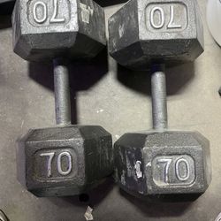 70 Pound Hex Dumbbells 