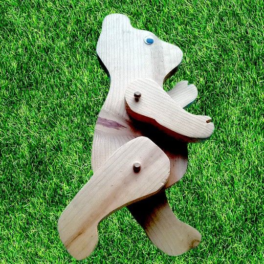 Vintage 1980's Handmade Jointed Arms Legs Wood Teddy Bear