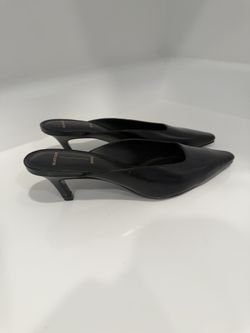 Black Suede Studio LOGAN 50 MULE Black Leather size 38.5 NEW