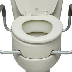 NEW FREE Essential Medical Supply Elevated Toilet Seat Riser for Elongated Toilet w/Padded Aluminum Arms for Support and Compatible with Toilet Se