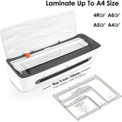 Laminator, A4 Laminator Machine, 9 Inch Cold-Thermal Laminator with 20 Pouches Sheets, 4-in-1 Personal Desktop Laminating Machine Built in Paper Cutte