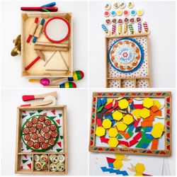 Melissa & Doug Wooden Toy Bundle Birthday Cake Pizza Music Pattern Blocks