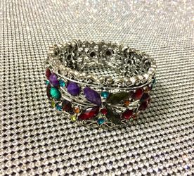 Elegant Stainless Steel & Crystal Gemstones Bracelet
