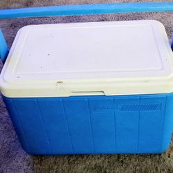 Blue White Coleman Cooler / With Hinges & Carrying Handle In Great Condition 

