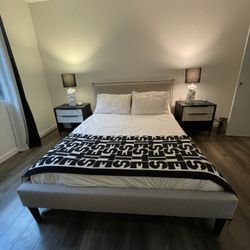 Crate & Barrel - Lane Full Boucle Elephant Low-Profile Bed (Full Size Bed Frame)