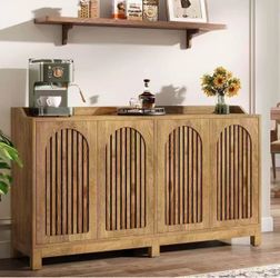 New assembled 57" Buffet Cabinet with Storage, Long Sideboard Cabinet with Doors & Adjustable Shelves, Wood Accent Sideboard for Dining Room, Living R