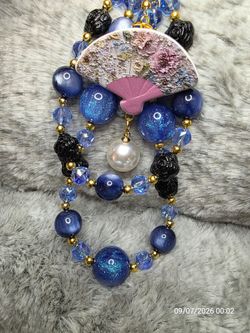 Navy phone charm with purple chinese fan! Cute +